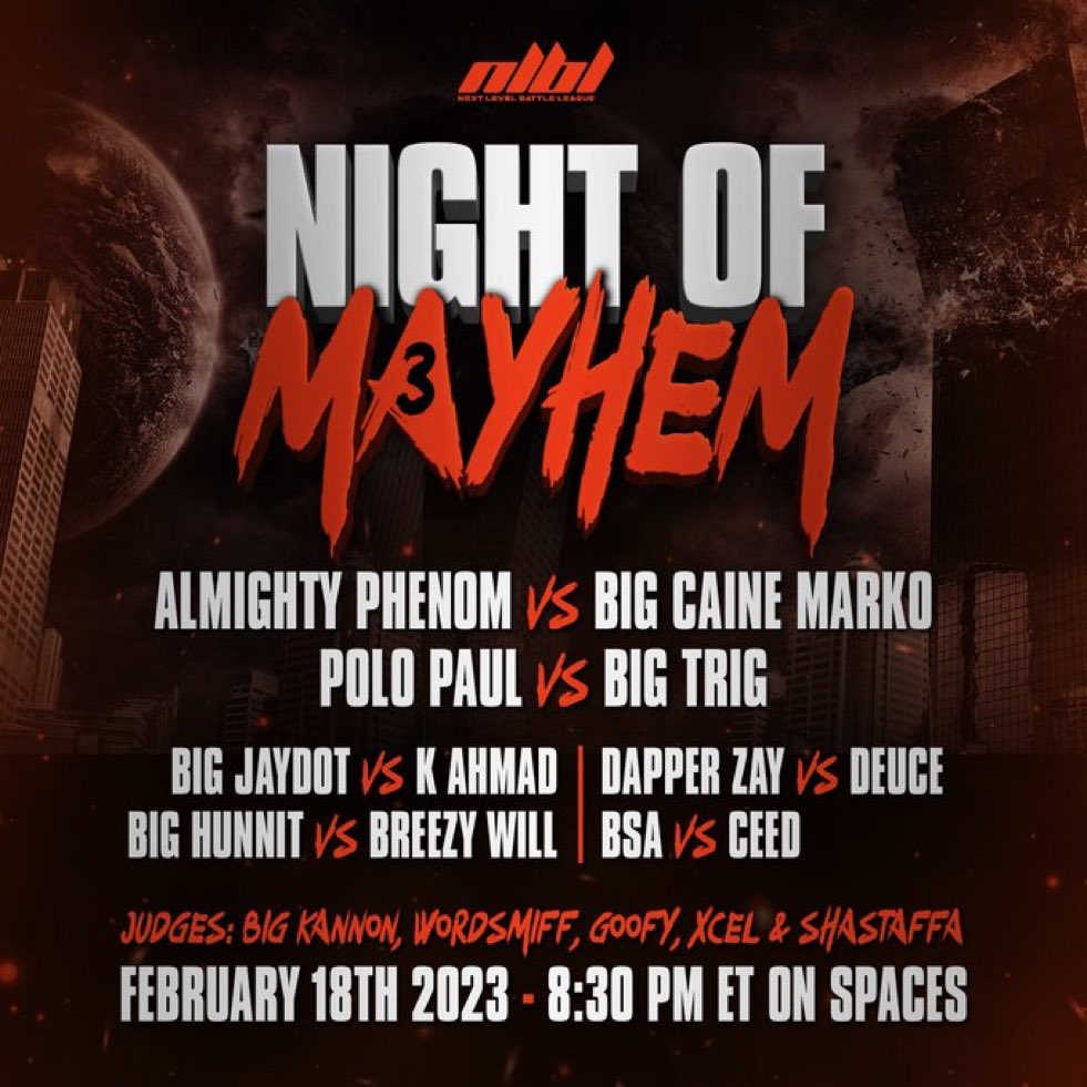 BattlerapEvents's tweet photo. #nlbl February 18th Twitter Space https://t.co/Hcl4QlkrXb
