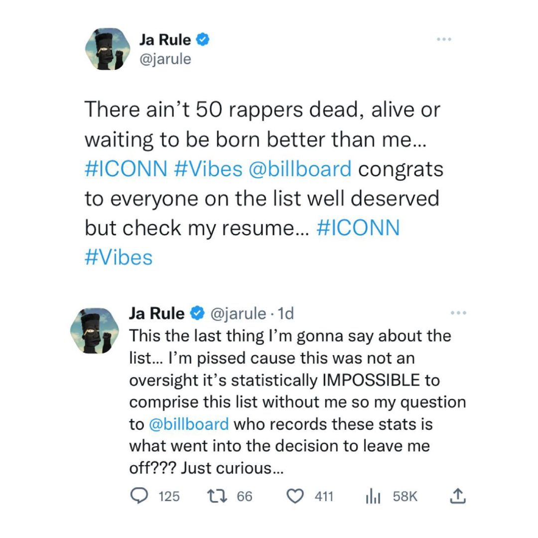 JA RULE REACTS TO BEING LEFT OFF BILLBOARD’S TOP 50 GREATEST RAPPERS LIST

#musicnews #Nigeriamusic #news #music #entertainment #highlife #album #ghanamusic #Ghana #rappers #JaRule #Billboard #nigeriaentertainment #rap #entertainmentnews #afrobeats
#RaggOut
#NoDayzOff