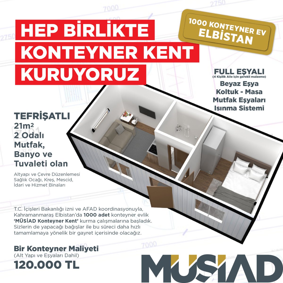 📌MÜSİAD Konteyner Kent Kuruyoruz!

Depremden etkilenen vatandaşlarımızın acil barınma ihtiyaçlarını karşılamak için MÜSİAD Konteyner Kent çalışmalarımıza devam ediyoruz.

Projeye ilişkin detaylar için🔗
bit.ly/3jLOyLy

#BirveBeraber