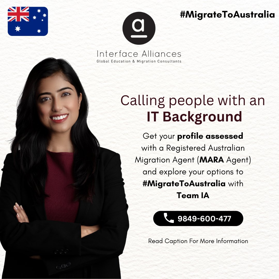 AlliancesGlobal's tweet photo. Calling everyone with an IT Background (IT Professionals/ Software Professionals / Anyone holding a degree in IT). If you would like to #MigrateToAustralia and build your #IT career there, all you have to do is get in touch with us! #MigrationAgent #AustraliaMigration https://t.co/nLOVGjr6Z2