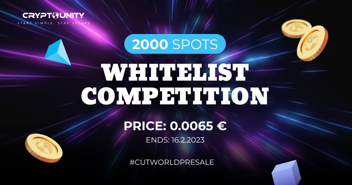 cryptogems555's tweet image. Guys, revolutionary CEX @CryptoUnityCUT is developing its platform for the biggest market out there, the newcomers. 

You only have a week left before their #whitelist for $CUT is closed

#ICO #presale
👇👇
cryptounity.org/whitelist/