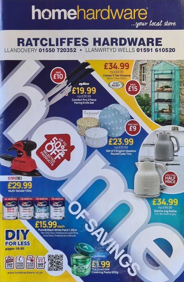 followtheratuk's tweet photo. Our Home of Savings leaflet is now out!
Pop into our Llandovery shop or our Llanwrtyd branch to have a look at what we've got in stock.

#homehardware #DIY https://t.co/2GAqcF3doN