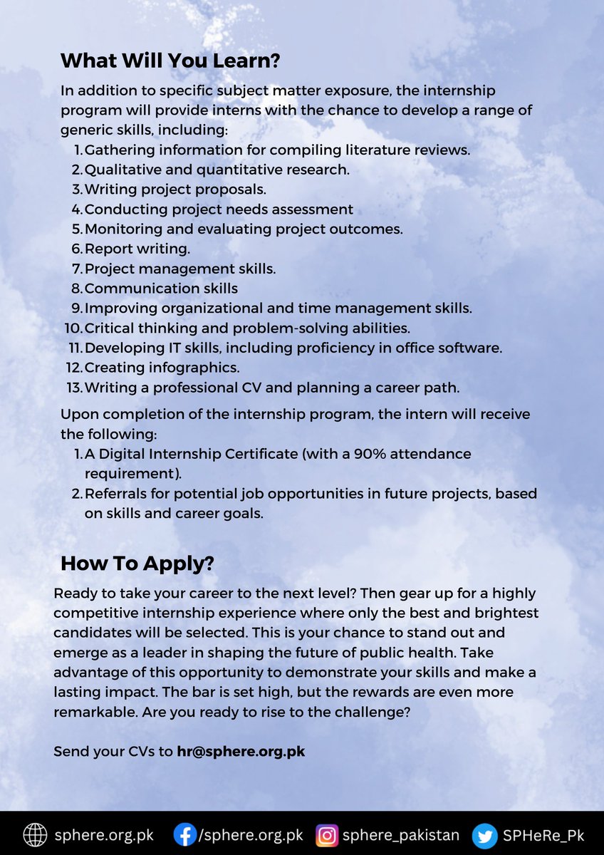 Drumroll, SPHERE Internship Program is live! 🎉 

Unlock your potential and gain valuable experience with our internship program! Apply now to jumpstart your career and make an impact in the field of public health.

#publichealth #internship