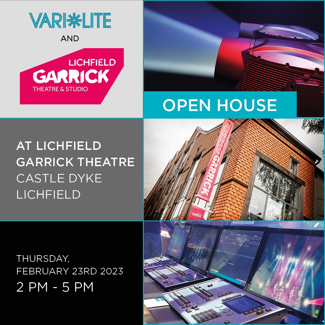 The_Garrick's tweet photo. Come along to the @Vari_LIte Open House on Thur 23 Feb from 1pm, here at @The_Garrick, to see their products live and in person!

Including:
• VL3600 Profile IP
• VL1600 Profile
• Acclaim LED Series
• Broadway and West End Series
• VL5LED Wash
• FLX S Series Consoles https://t.co/wL8lWWWwgA