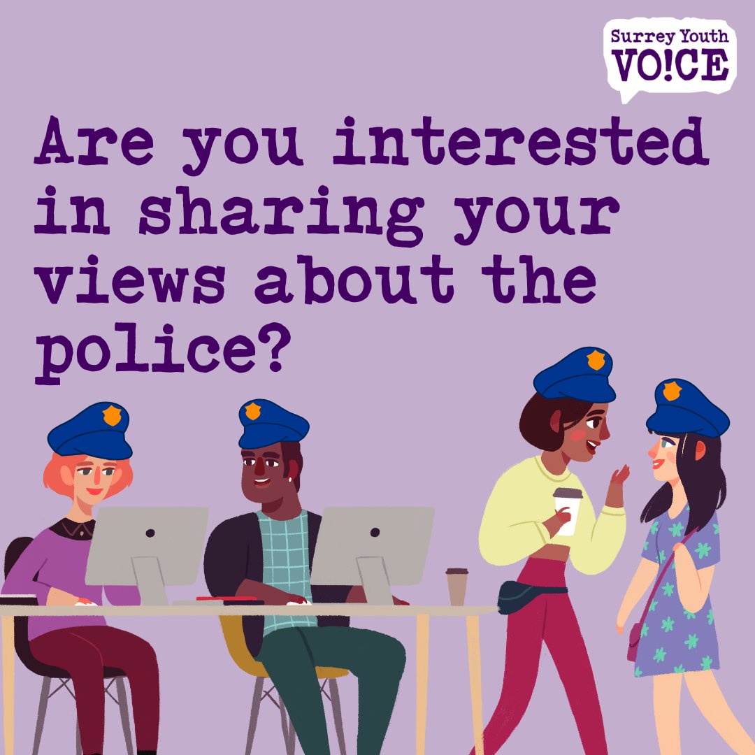On 16th February from 5-6.30pm we'll be holding a workshop via Zoom to gather young people's views on policing as a part of an important national project.

(See thread below)

If you're interested, &amp; want to sign up, click the link in our bio, or email User.voice@surreycc.gov.uk