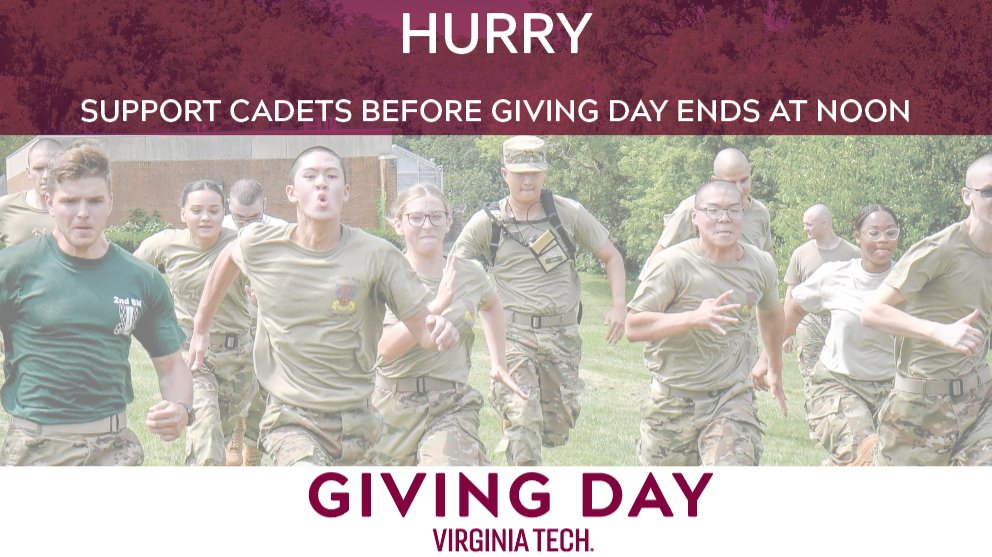 VTCorpsofCadets's tweet photo. #VTGivingDay ends soon! A gift of $5 can make all the difference. You can support cadet scholarships and more here: https://t.co/rqZ0bYSeKP https://t.co/XrT9jm8rPH
