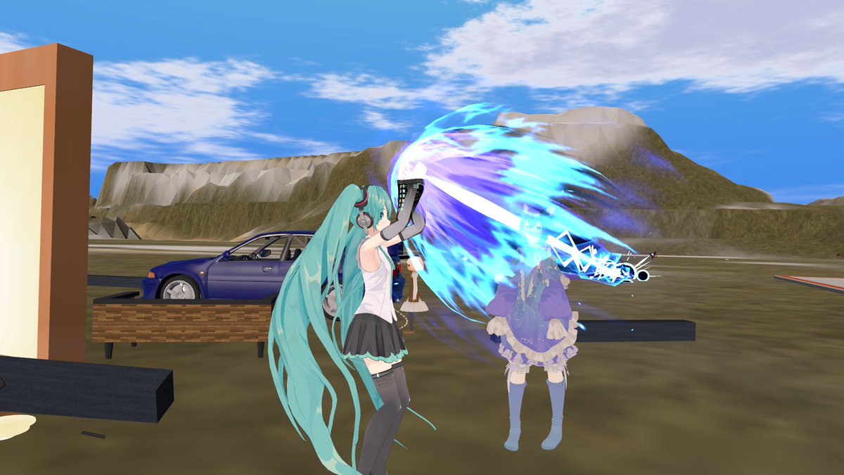 初音ミク 「かめ〇め派を習得するも誤って師匠を吹き飛ばしてしまうねこぴーさん 」|ヨシユキ大根のイラスト