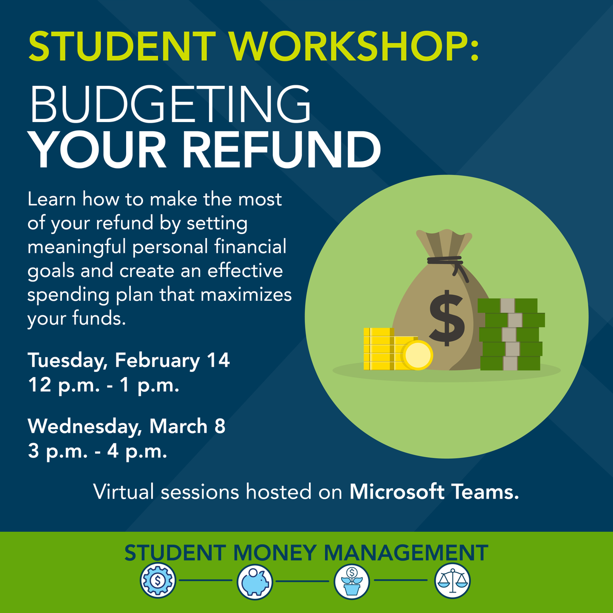 wtccstudents's tweet image. Join our Student Money Management Team virtually tomorrow to learn how you can make the most of your refund! 💰💰💰