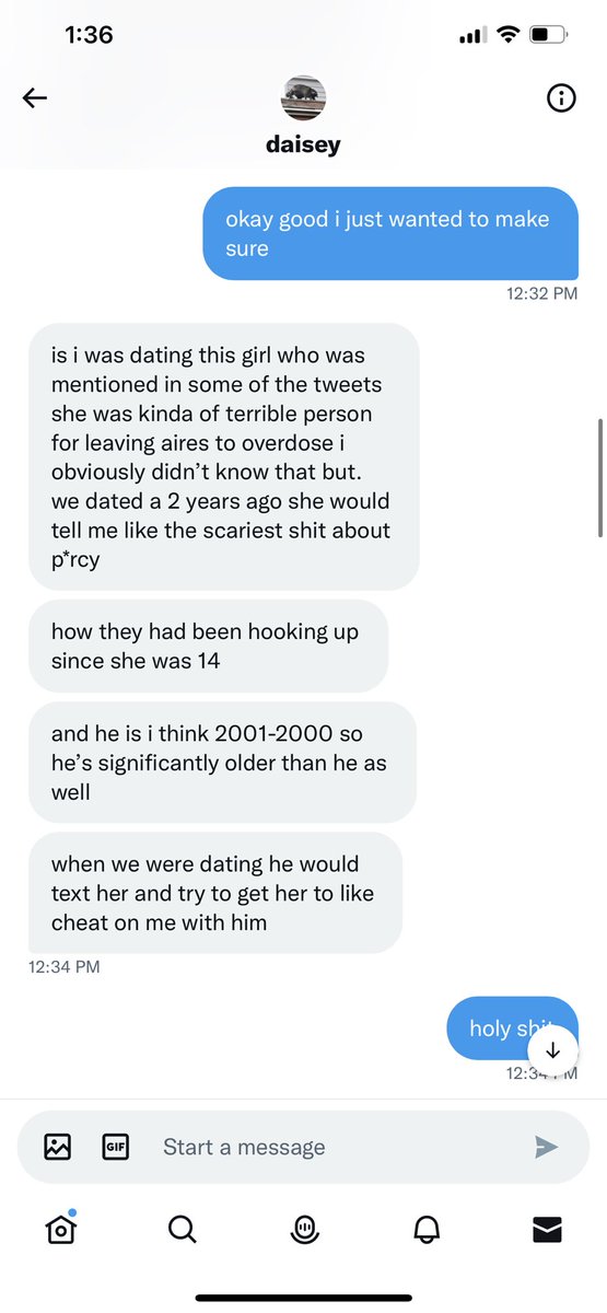 taninaheenmani's tweet photo. To Daisey!
I need an exclusive thread for this one because not only the stories this person told were long and exaggerated but also very false. They also acted as a witness to a lot of Aries's claims so its important that everything is exposed in one place. 
#PercyHynesWhite https://t.co/yZWOHSqGFD