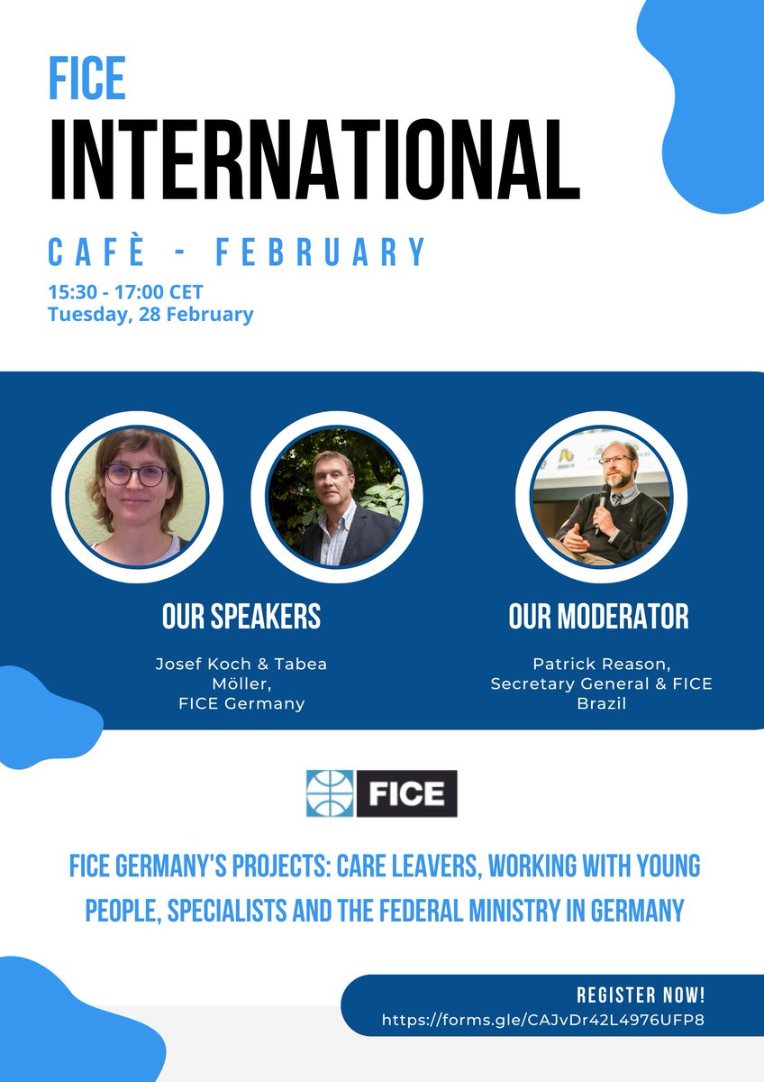 We are very happy to invite you to this year's first FICE CAFÈ, which will take place on Tuesday, 28 February 2023, 15:30 - 17:00 CET.

Register: forms.gle/mFuYy4AGSaoEnM…
Or just pop into the meeting: us06web.zoom.us/j/6556405323