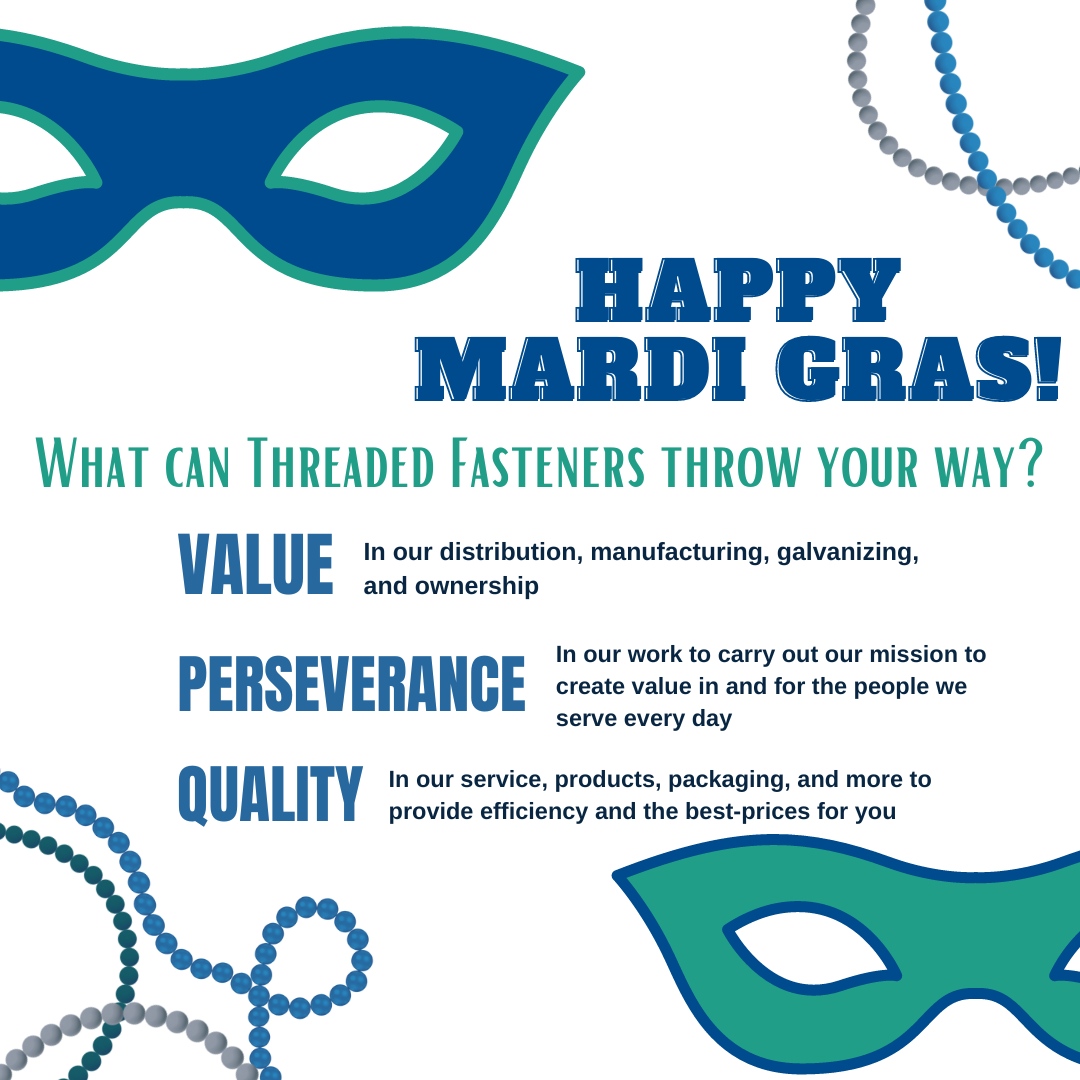 Thread_TFI's tweet image. Did you know Mardi Gras originated in Mobile, Alabama? 
Threaded Fasteners was founded in Mobile, AL too! 

TFI is here to provide quality materials while valuing the people we serve! 

#mardigras #threadedfasteners #beads #manufacturing #MobileAL #TFI