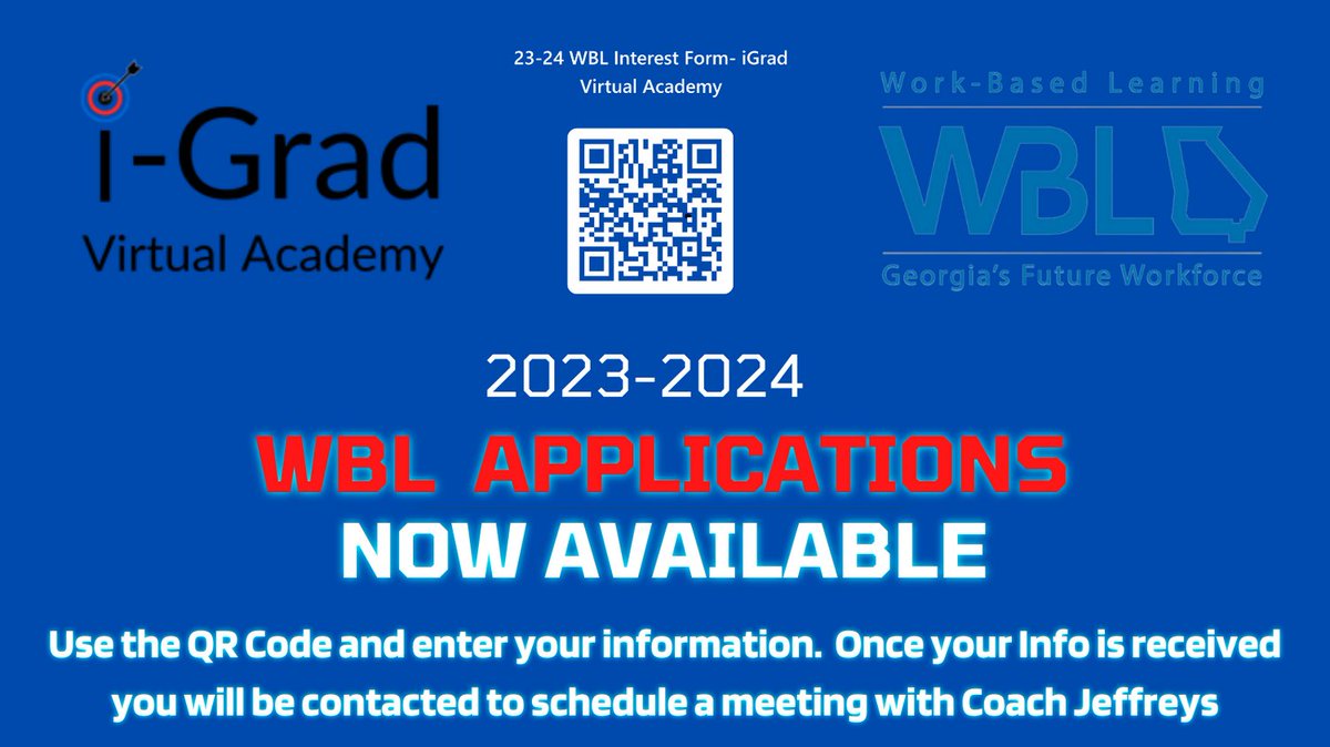 iGradWBL's tweet photo. Don't forget to get scheduled for your meeting to apply for Work-Based Learning! @i_GradVirtual https://t.co/fDKoFaag6L