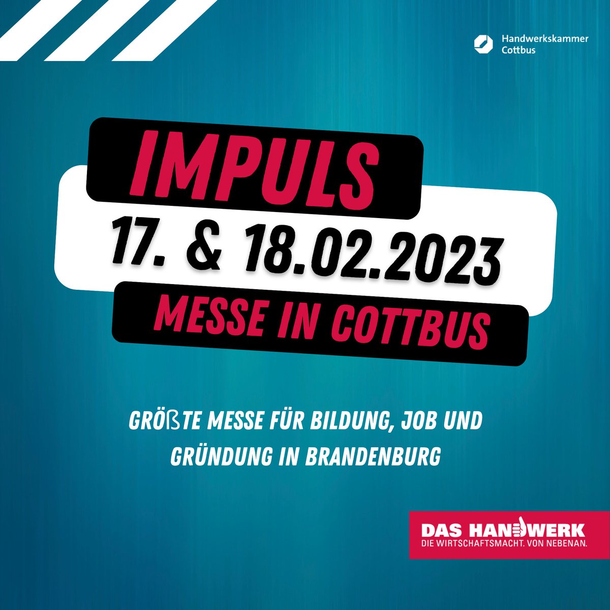 HWKCottbus's tweet photo. Wir sind dabei! #IMPULS: "Digitale Trends im Handwerk selbst erleben". Wäre eine Ausbildung, ein duales Studium oder ein Praktikum im #handwerk was für dich?
Stand J-2 in der Halle 1 besuchen! https://t.co/icpBwiN17v
#azubimesse #lehrstelle #ausbildung #dualesstudium #praktikum https://t.co/cmHnKvY6Un