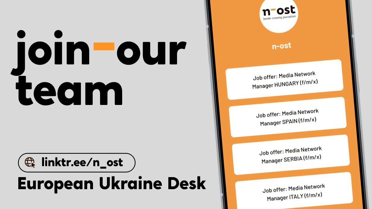 n_ost's tweet photo. We're looking for driven, creative people to join the Ukraine Help Desk team in Serbia, Spain, Italy and Hungary! Check out our job offers and help us find the best colleagues.
Apply now or share it with someone who might be interested! #Media #JobsOffer https://t.co/v0A69bs55j https://t.co/9HrkN7Lcn2