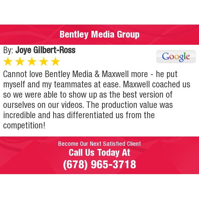 BentleyMediaLLC's tweet photo. 5 Star: Joye G. "Cannot love Bentley Media &amp; Maxwell more - he put myself and my teammates at ease. Maxwell..." https://t.co/qZXbZNKuj9 https://t.co/wgHAtRvMKA
