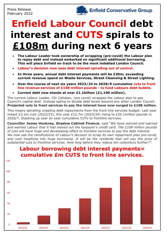 Labour run <a href="/EnfieldCouncil/">Enfield Council</a> debt interest and cuts spirals to £108 million