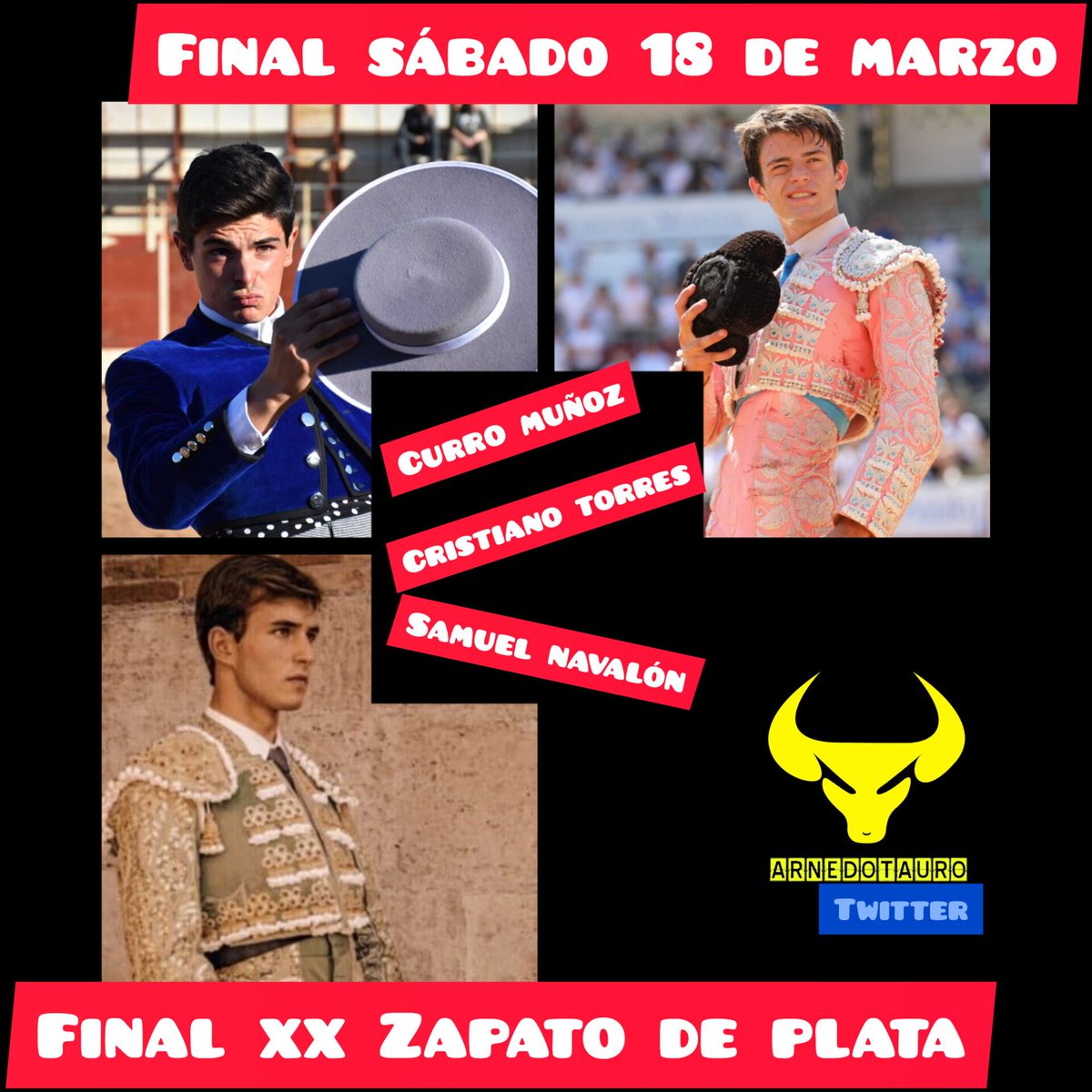 🤚🤚Ya tenemos finalistas del XX Zapato de Plata .
La final será el sábado 18 de marzo en el Arnedo Arena .
 
👤Samuel Navalón
👤Cristiano Torres 
👤Curro Muñoz <a href="/curro_mg_04/">Curro Muñoz Garcia</a>

☘️Enhorabuena y mucha suerte ☘️