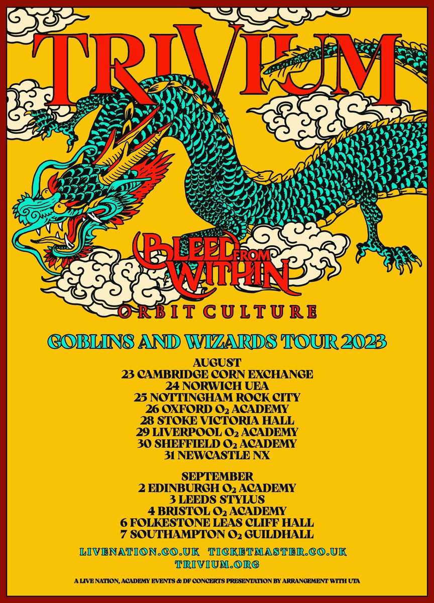 BleedFromWithin's tweet image. Who's excited for this then? 🔥 

We're returning to some cities that we haven't played in a very long time. Thanks to our friends in Trivium for the invite!

Tickets on sale Wednesday at 10AM. See you soon UK 🤝