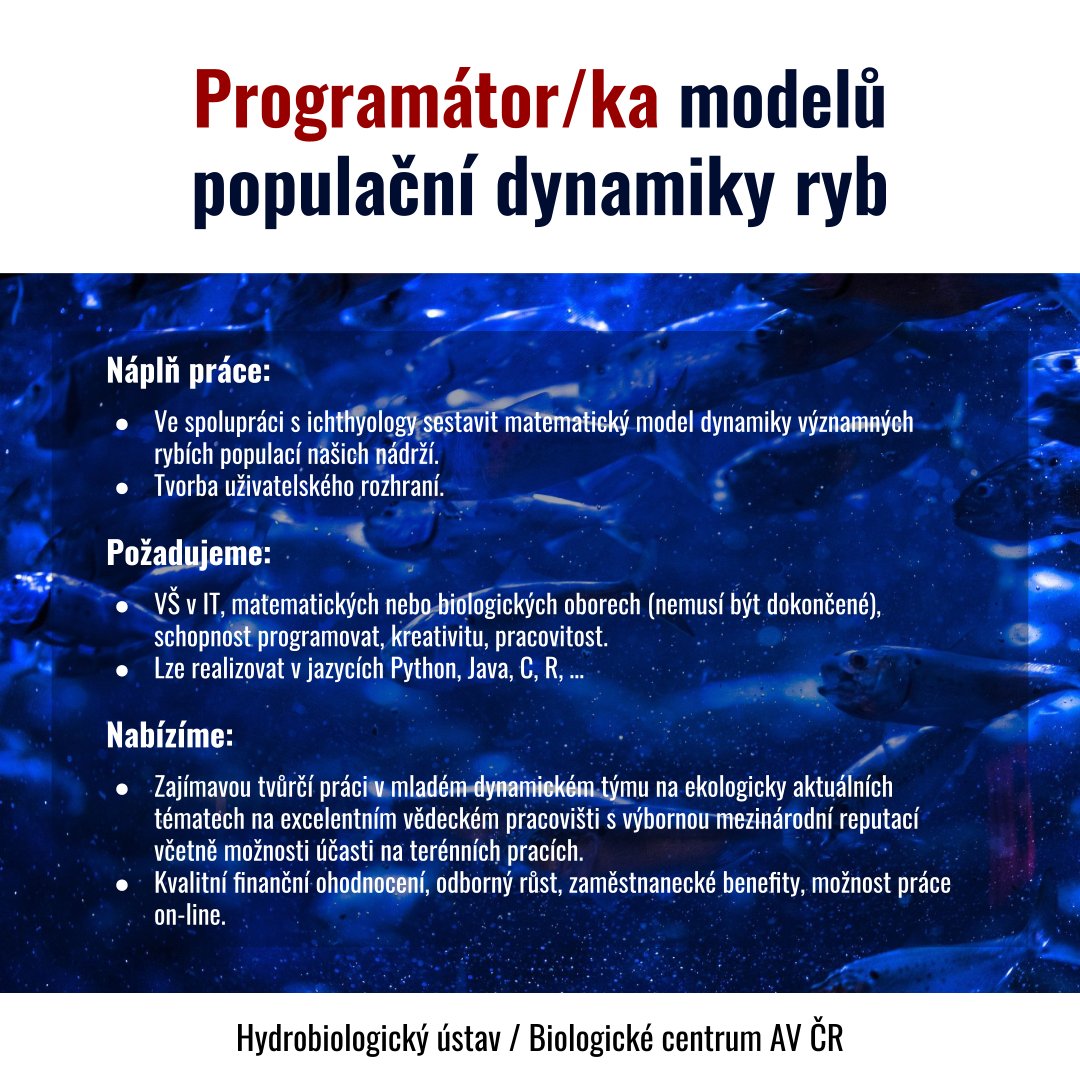 researchjobs_cz's tweet image. Netradiční a zajímavá nabídka @BiologyCentre pro všechny, kteří se nebojí programování a mají blízko k biologii!
#Programátor/ka modelů populační dynamiky ryb: researchjobs.cz/ejcqI
Možno i #partTime či jako náplň #Mgr / #PhD práce
#ichtyologie #Java #R #Python
CC: @PrfJU