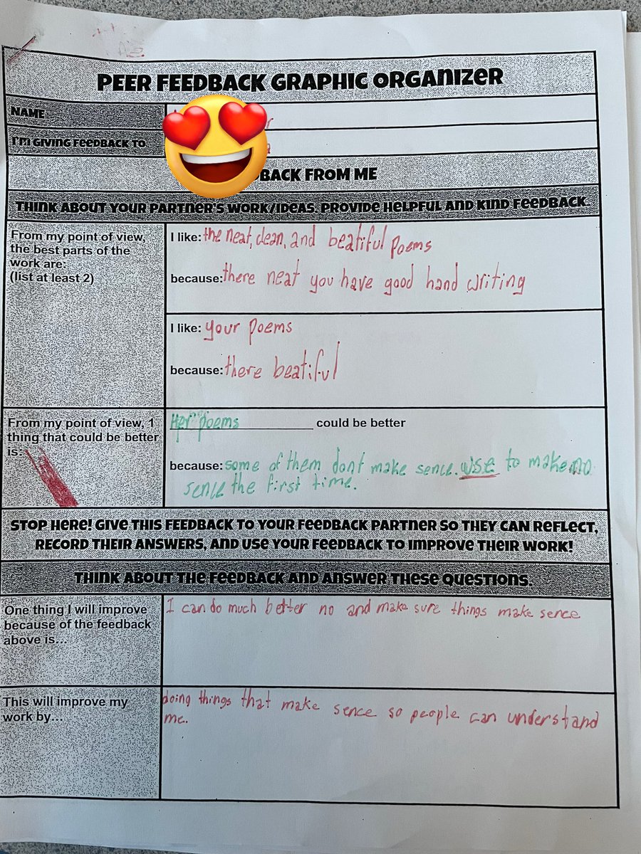 BouamriBusyBees's tweet image. We are learning how to give meaningful feedback to our peers! We made sure to take time to reflect after our poetry slam. #POGPOL @JeffLonnett