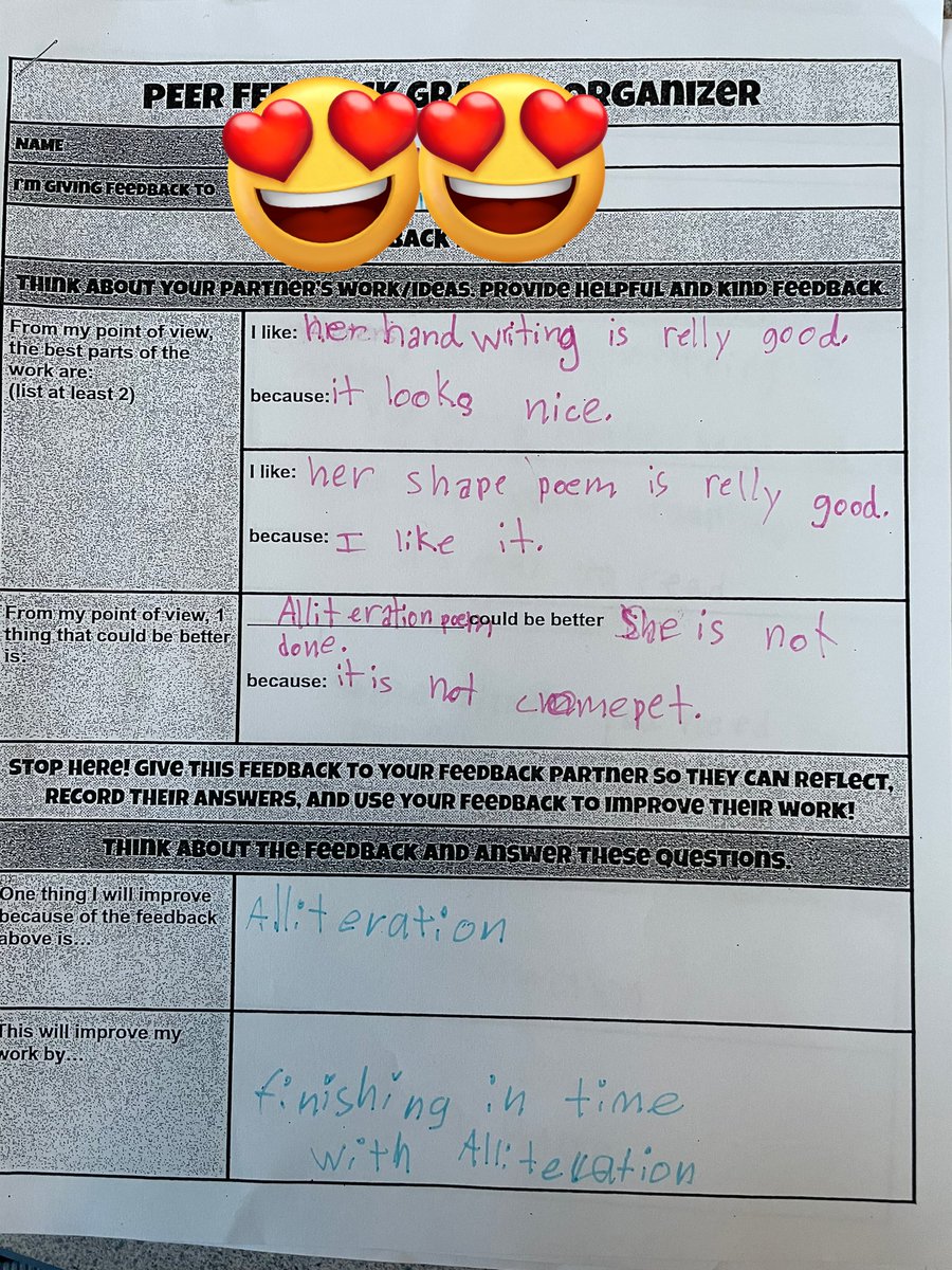 BouamriBusyBees's tweet image. We are learning how to give meaningful feedback to our peers! We made sure to take time to reflect after our poetry slam. #POGPOL @JeffLonnett