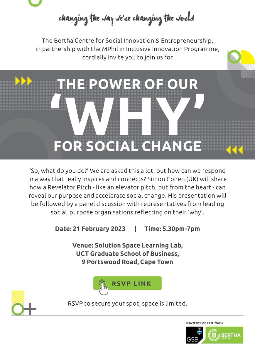 If you are in Cape Town next week...

Venue: UCT GSB Solution Space
Date and Time: 21 February 2023, 5:30pm - 7pm SAST
RSVP by Thursday: tinyurl.com/simoncoheninca…