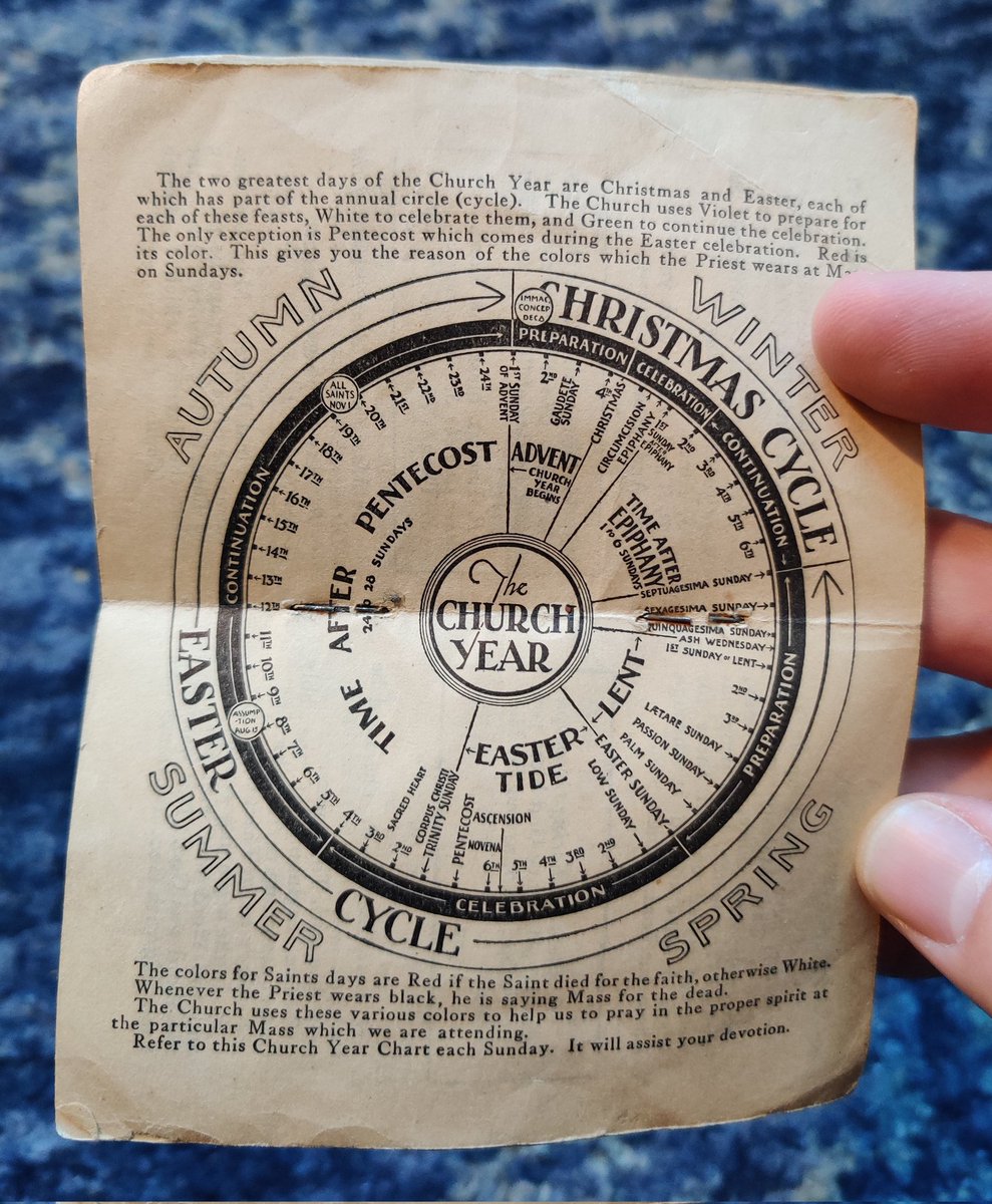HandMissals's tweet photo. Good morning, we're back with #MissalMondays

Today we have something interesting: the smallest Sunday Missal booklet ever published (just 2.5 x 4 inches!)

from 1930, "The Little Missal" by Rev. J. W. Brady of St. Paul, MN.

(the awesome liturgical calendar was Brady's creation) https://t.co/aLkEuwpvID