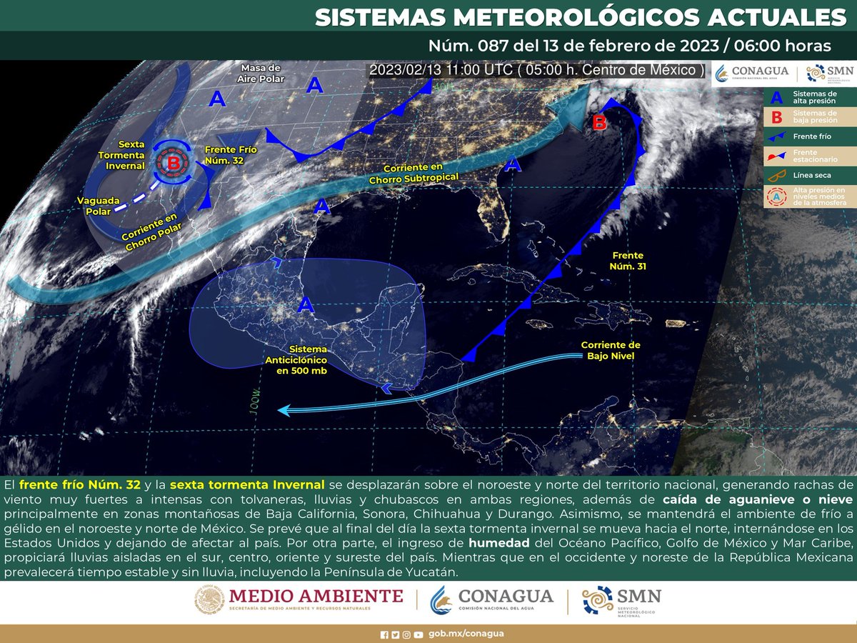 📢 PRONOSTICO DEL TIEMPO 
06:00h CDMX 07:00h Q Roo

Se pronostica cielo parcialmente nublado, posibilidad de lluvias aisladas con chubascos ocasionales, viento del oeste de 10 a 15 km/h, con ráfagas de 32 km/h. 

Toma tus precauciones🌂🚙🚮
1/3