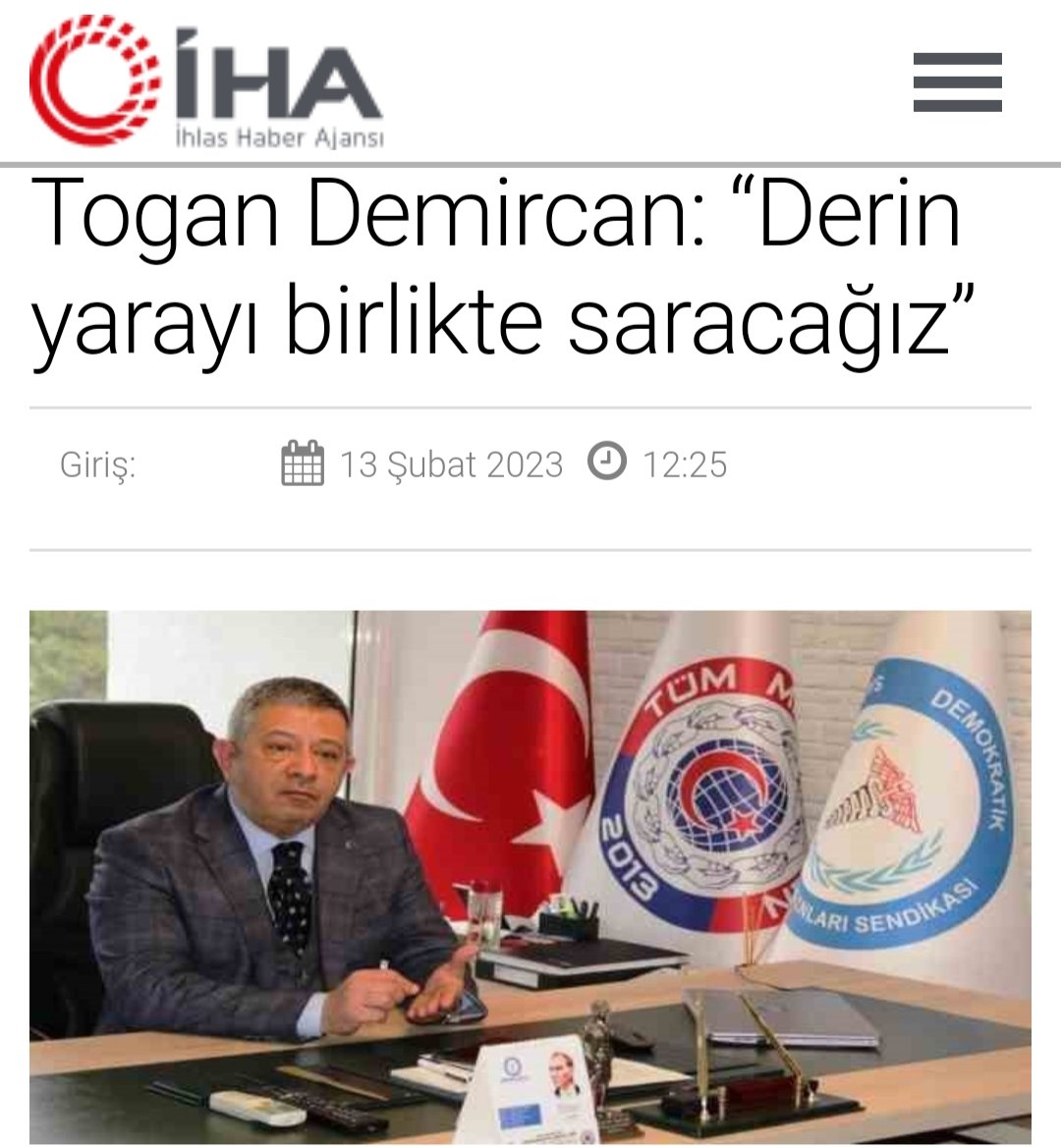 Genel Başkanımız Sn. Togan DEMİRCAN'ın "Kahramanmaraş Merkezli Deprem" hakkındaki basın açıklaması:

iha.com.tr/izmir-haberler…