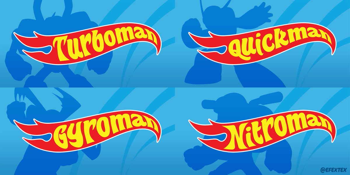 EFEXTEX's tweet image. Fast Robot Masters - Hot Wheels Parody [old]
#megaman #hotwheels #quickman #gyroman #nitroman #turboman