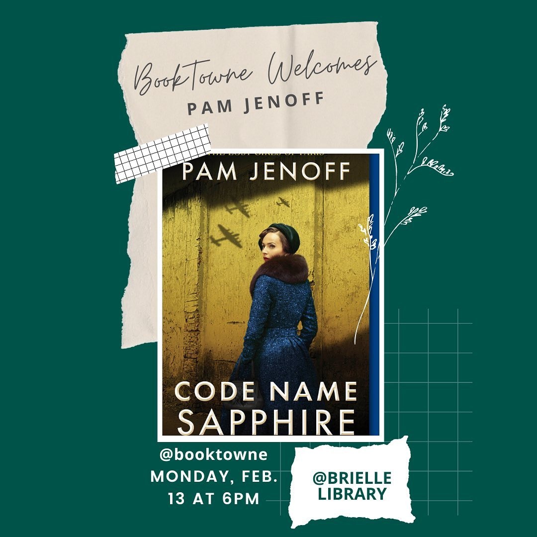 PamJenoff's tweet photo. CENTRAL NEW JERSEY friends: I'm thrilled to return tonight at 6:00pm to one of my very favorite book venues @booktowne @briellelibrary to discuss CODE NAME SAPPHIRE. #pamjenoff #codenamesapphire #booktour https://t.co/GOi3VIMts3
