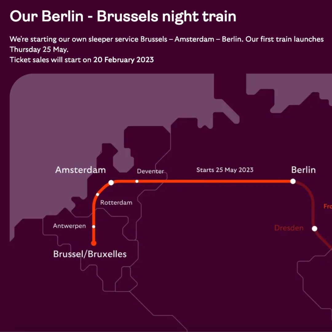 TafariDesigns's tweet photo. Did you know? European Sleeper will launch its Brussels-Berlin night train (via Amsterdam) this year 2023. Be amongst the first to buy your ticket on the 20th of January 2023 for trips starting in May 23. #Nighttrain #Europe #EuropeanSleeper #Brussels #Berlin #Amsterdam #2023 https://t.co/SSXbMYjrcJ