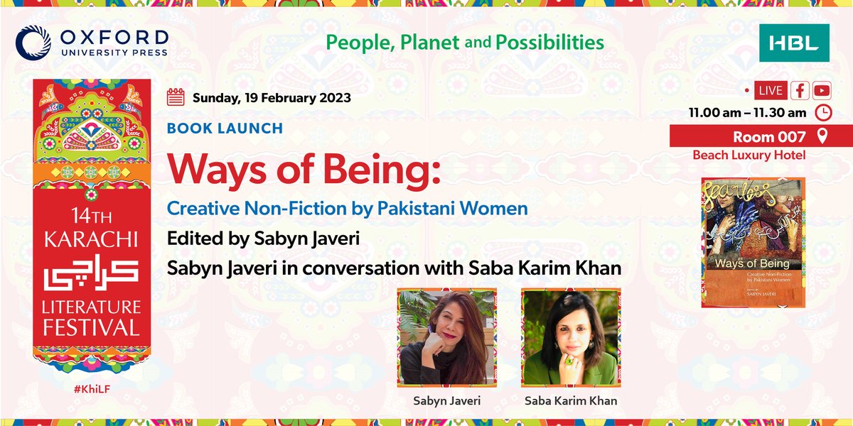 Engage in the discussion of the launch of the book, 'Ways of Being: Creative Non-Fiction By Pakistani Women,' by Sabyn Javeri.

<a href="/HBLPak/">HBL</a> <a href="/SabynJaveri/">Sabyn Javeri</a> #KarachiLiteratureFestival #KarachiLiteratureFestival2023 #KhiLF #KLF2023