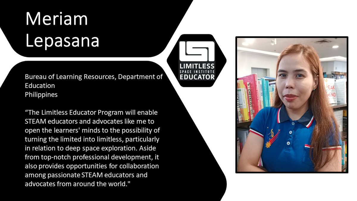 explorelsi's tweet photo. After an awesome week of SEEC last week, we would like to highlight on of our LSI Educators, Meriam Lepasana! She is an advocate for STEM and we are lucky to have her in our team! Meriam is one of our global educators from the Philippines! #science #rocks #lsiedu #explorelsi https://t.co/4Ch6wGPhAv