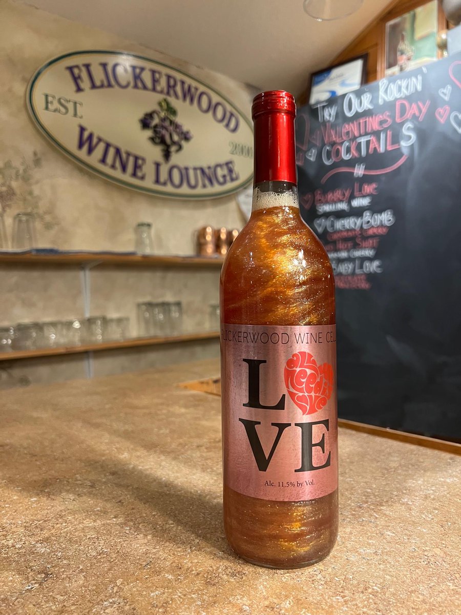 Give the gift of LOVE for Valentine's Day.  Most people need love and tomorrow is a day to give it! Available at both locations.

(A semi-sweet blush wine with gold edible glitter, made with FWC love!)