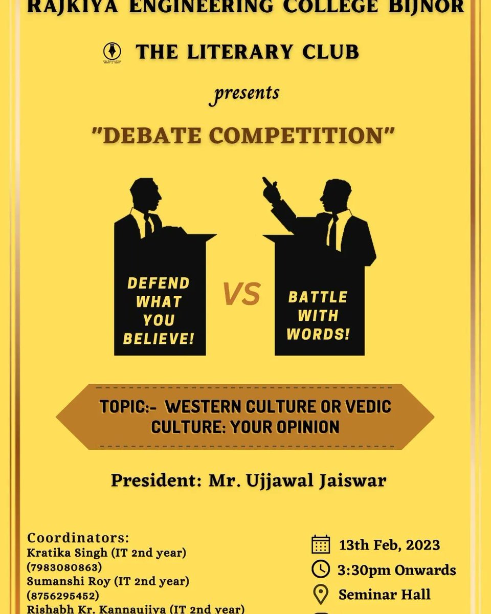 recb_up's tweet photo. The Literary Club organised English Debate Competition. The winners are Rishabh Jaiswal (EE, 3rd year), Rishabh Kumar (IT, 2nd year),Satyaprakash Pandey (EE, 1st year) and  Aditya Kumar (EE, 1st year). The judges of the event are Mr. Pushp Maheshwari Sir and Mr. Sunil Maurya Sir. https://t.co/LjjRXyZVRX