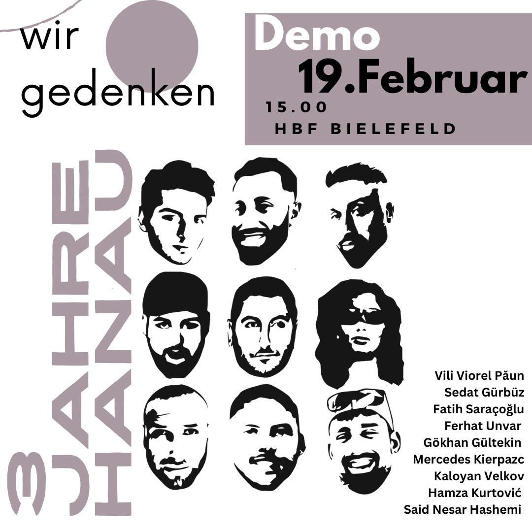 alibi602's tweet photo. #Hanau ist überall!
Auch in #Bielefeld wird es zum dritten Jahrestag eine antirassistische Gedenkdemo geben.

Start: 15 Uhr Hbf Bielefeld
Ziel: Gedenkort Kesselbrink https://t.co/Nj3ZfDlNX3