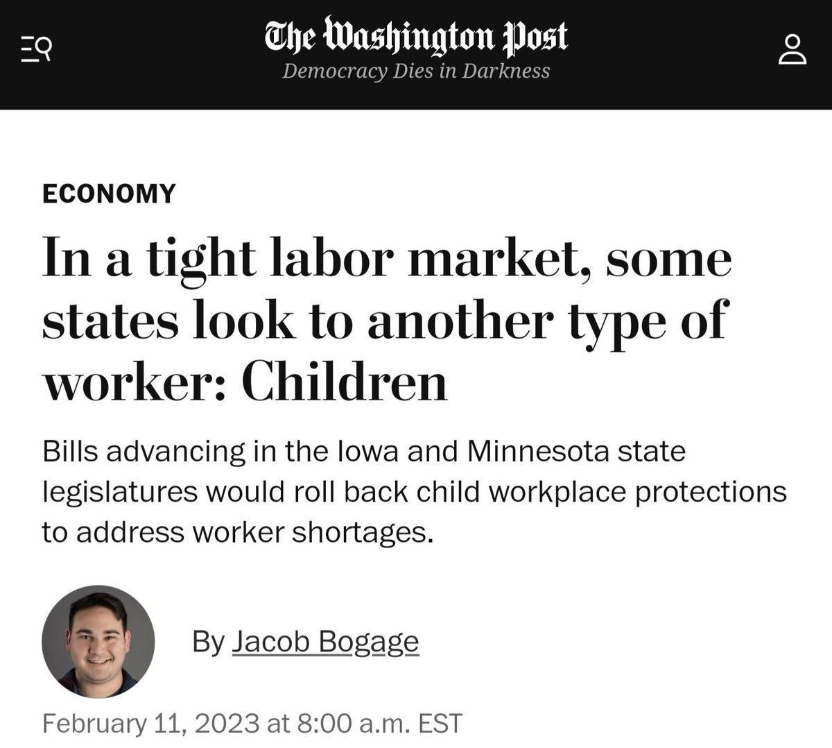 Politicians would rather have 14 year olds working in meat packing plants than allow immigrants to fill these essential jobs

The Iowa bill would also shield businesses from civil liability if a kid is injured or killed on the job

Getting lots of dystopian vibes here