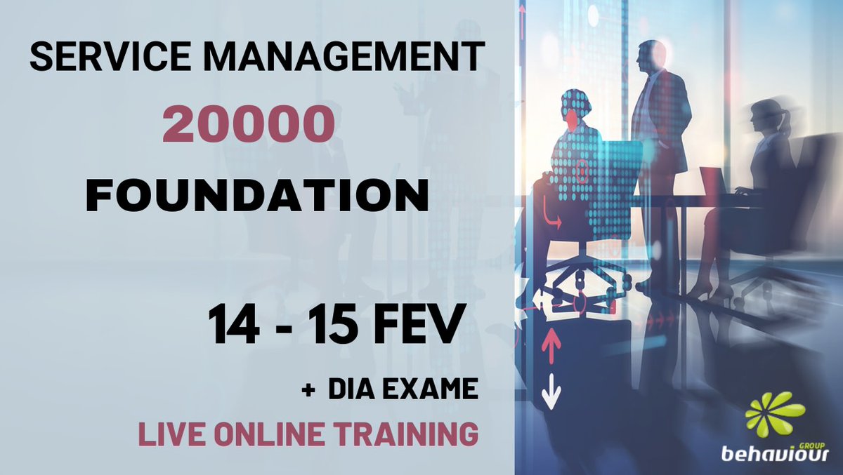 Behaviour_'s tweet image. Service Management 20000 Foundation, curso prrático da norma ISO 20000. Inscreva-se online: behaviour-group.com/PT/curso-servi…

#ISO20000 #itservicemanager #itservicemanagement #gestaoservicoti #formacaoonline #onlinetraining #onlinecourse #behaviourgroup