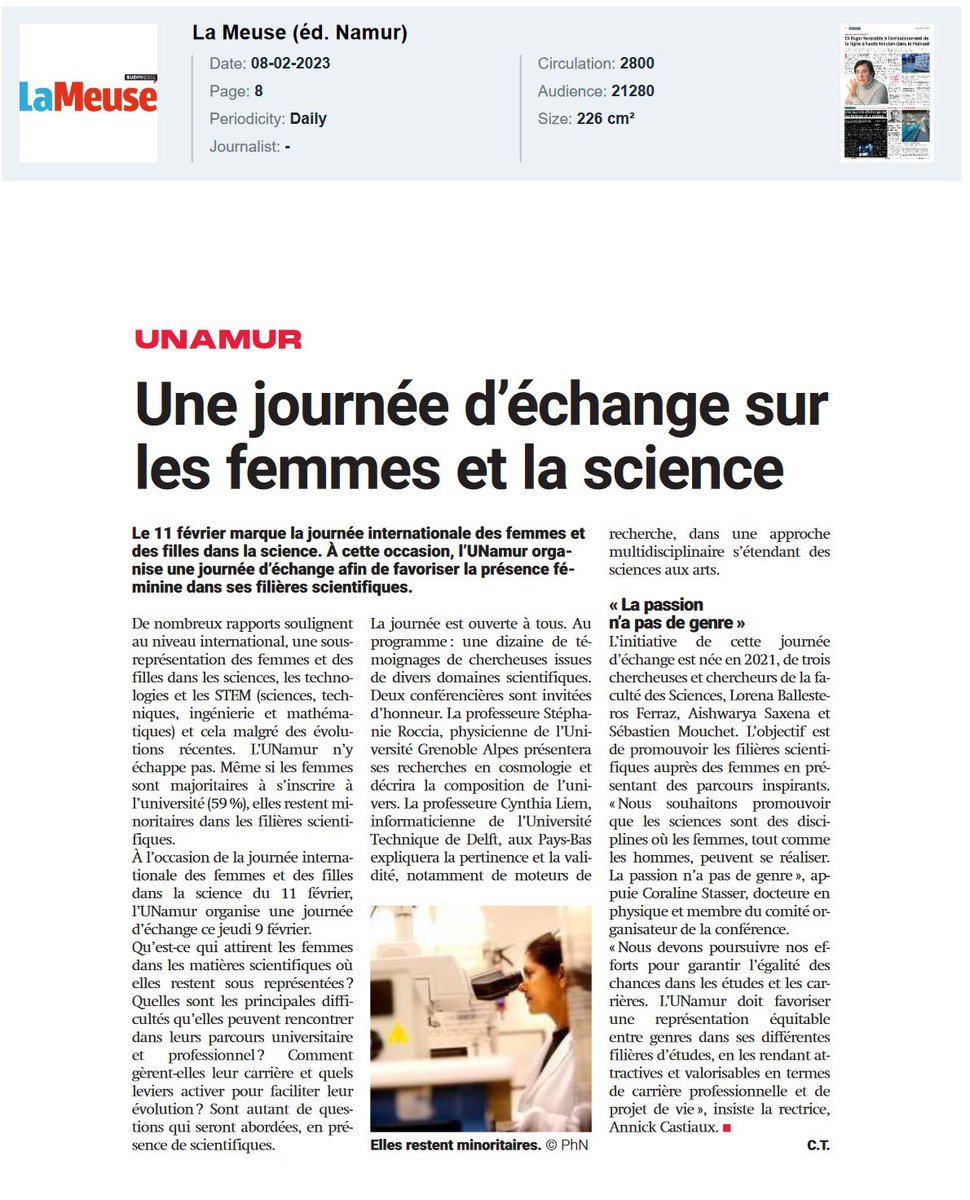 Folks in Namur celebrated <a href="/WiS_unamur/">WomenInScienceUNamur</a> Women in Science Day!
I am so glad for <a href="/LorenaFerra/">Lorena Ballesteros</a> and <a href="/SRMouchet/">Sebastien R Mouchet</a> for taking me on board in this committee two years ago.