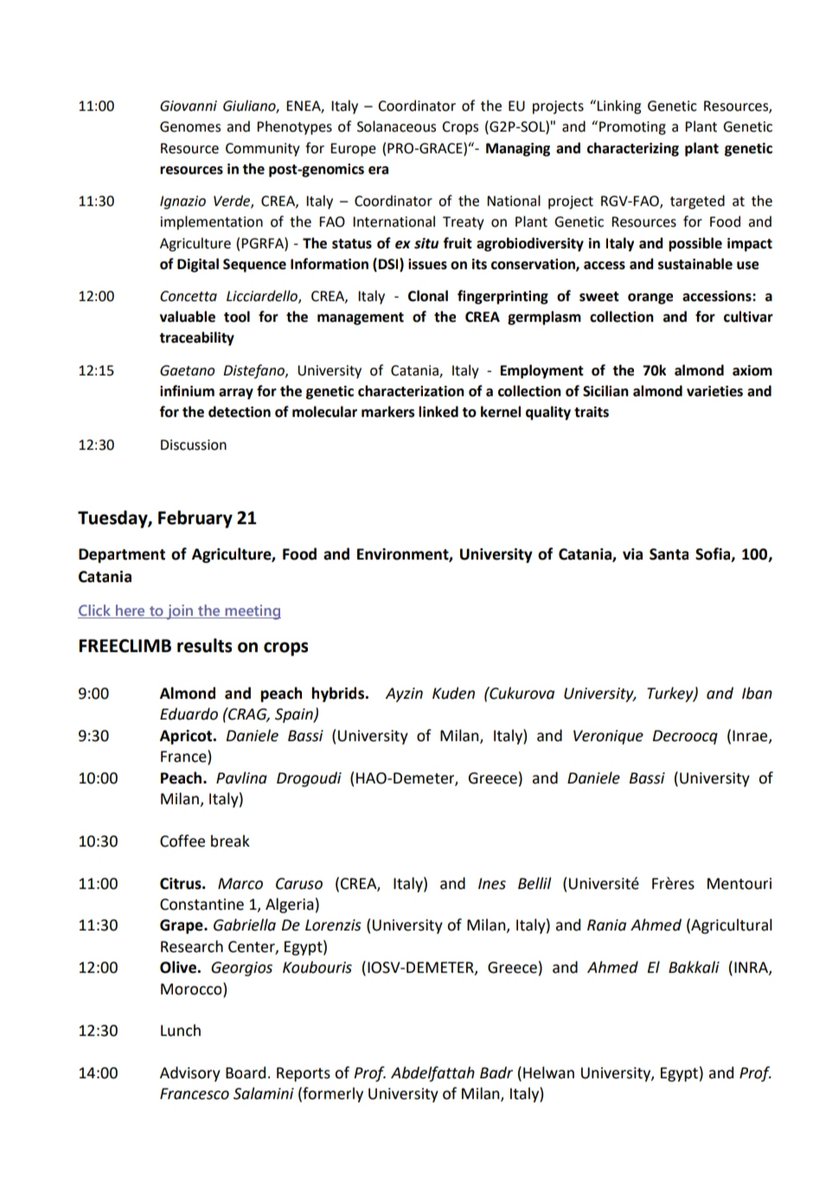 Freeclimb1's tweet photo. Do not miss out the #workshop on #Management, #Study, and #Exploitation of #GeneticResources of #FruitTreeCrops
Collaborations #SIGA #SOI #PRIMA. Local organizers #UNICT #CREA. Sponsors #Agriunitech #piantefaro #esperidio
📆 Feb 20-23, Catania and online (link in the comments) https://t.co/xkvBSWNpf8