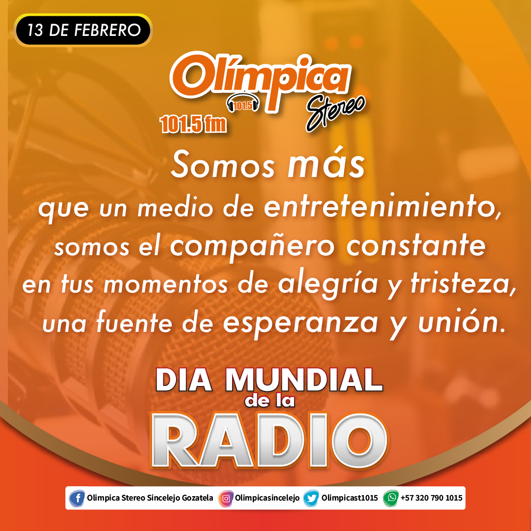 Somos más que un medio de entretenimiento, somos el compañero constante en tus momentos de alegría y tristeza, una fuente de esperanza y unión.
Día mundial de la radio.

#DíaMundiaDeLaRadio #radio #radiocolombia #yoescuchoolimpicastereo #yoescuchoolimpica #olimpicastereo