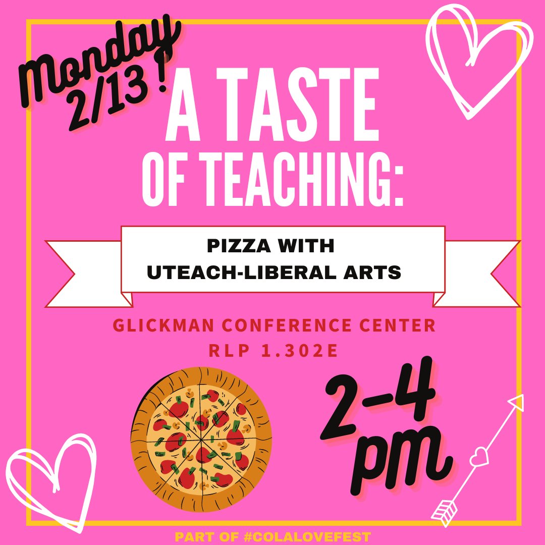 Come eat pizza and talk teaching with us! We'll be in RLP 1.302E from 2-4 today!