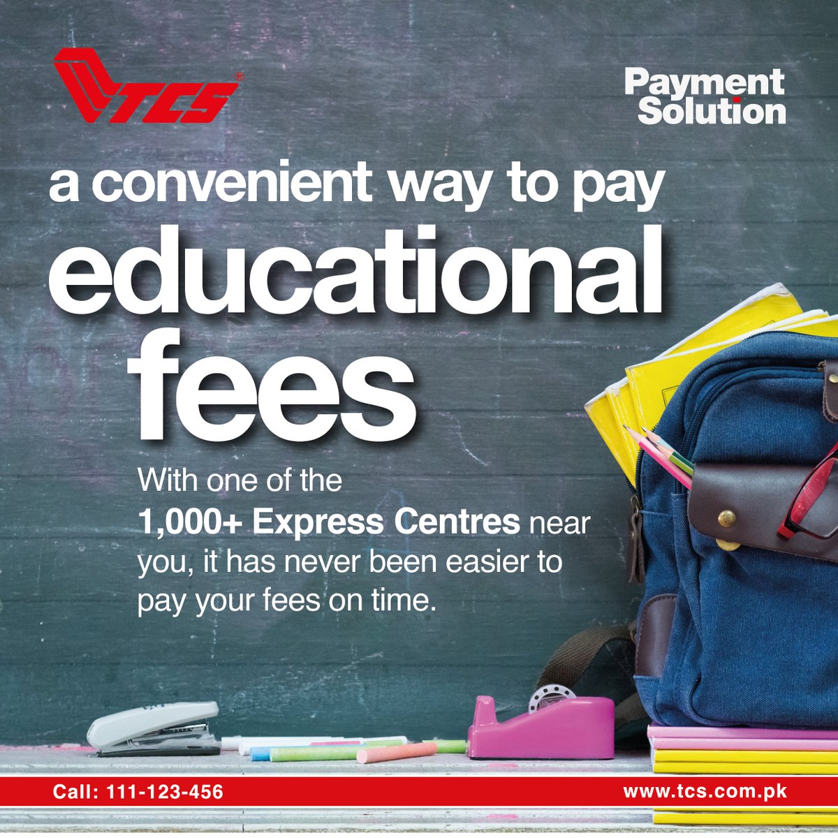 tcs_couriers's tweet photo. TCS makes it easier to pay your educational fees. Just visit your nearest Express Centre. To find out more, call us on: 111 123 456
#TCS #TrustALeaderToDeliver #TCSKardo #Education #feepayment #paymentsolutons #SchoolFees #lyceum #SZABIST #IqraUniversity #ZU
#ArmyPublic #fps https://t.co/9GfCOH4dXF