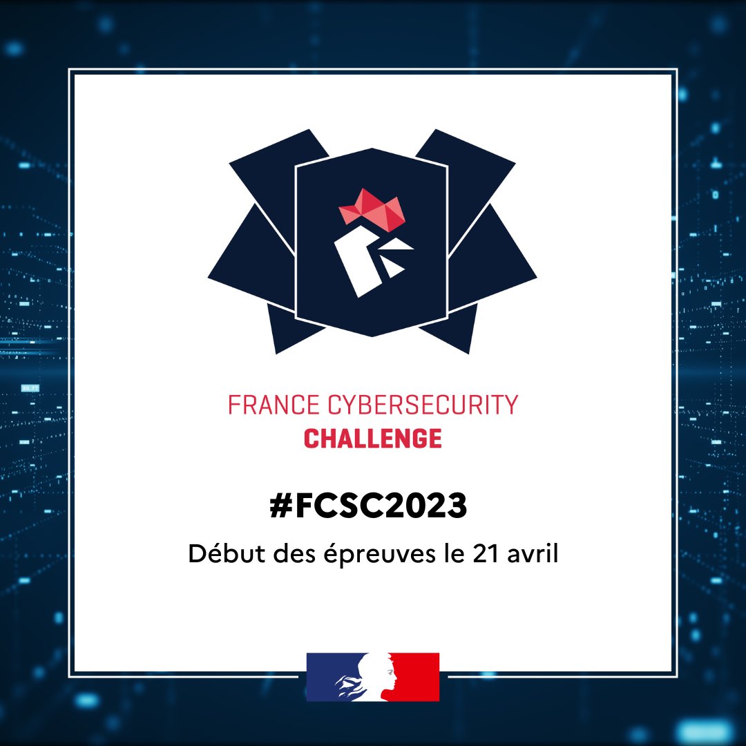📣 Il revient !
Vous aussi vous êtes impatients que les portes du #FCSC2023 s’ouvrent ? 🦖
📆L'évènement France Cybersecurity Challenge marque son grand retour le 21 Avril 2023.

Plus d'info 👇
ssi.gouv.fr/agence/cyberse…

#FCSC2023 #CTF #CHALLENGE