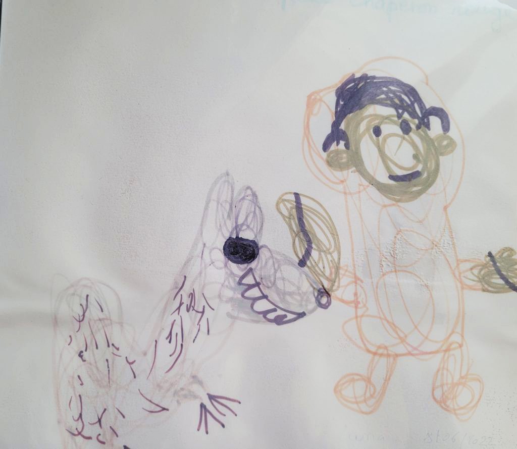 🐺Le petit chaperon rouge, Luna Linda, 4 ans, Châtillon, France, 2022

“Illustration le petit chaperon rouge, l’enfant est plus grand que le loup parce qu’elle n’a pas peur de lui.”