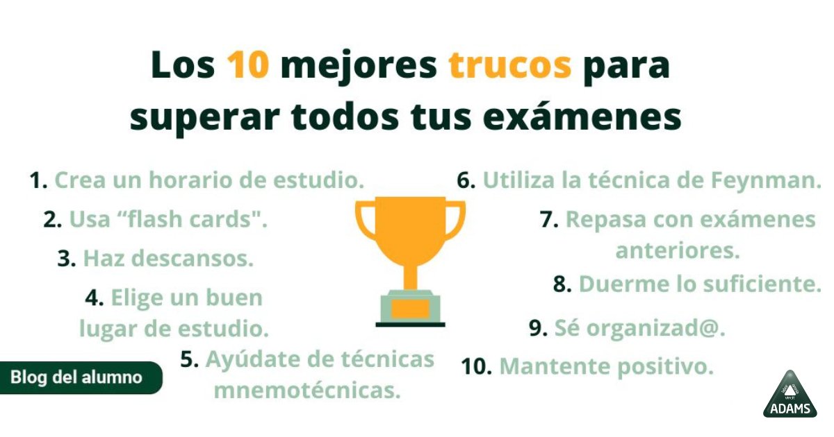 Adamsformacion's tweet photo. 🆕 ¿Quieres los mejores trucos para estudiar?

Desde el Blog del Alumno hemos preparado un listado con los 10 mejores consejos y trucos para superar tus exámenes. 👉 https://t.co/dlVEHz71BG

¡No te los pierdas!

#apormiplaza #opositora #opositor #opoestudio #opostudy #opotips https://t.co/WsMuJoBdYu