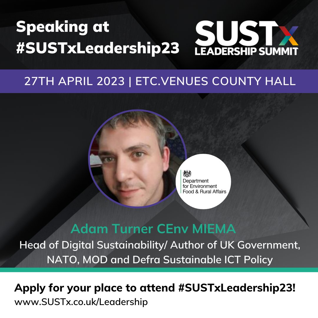 SUSTxCommunity's tweet photo. 📣 Speaker announcement!

We are delighted to welcome Adam Turner from @DefraGovUK to the #SUSTxLeadership23 stage. Adam will dscuss the direction tech and innovation needs to move in order to be part of the #sustainability solution.

👀 Find out more: https://t.co/TyU85Fa0AY https://t.co/UKDScUq4GK