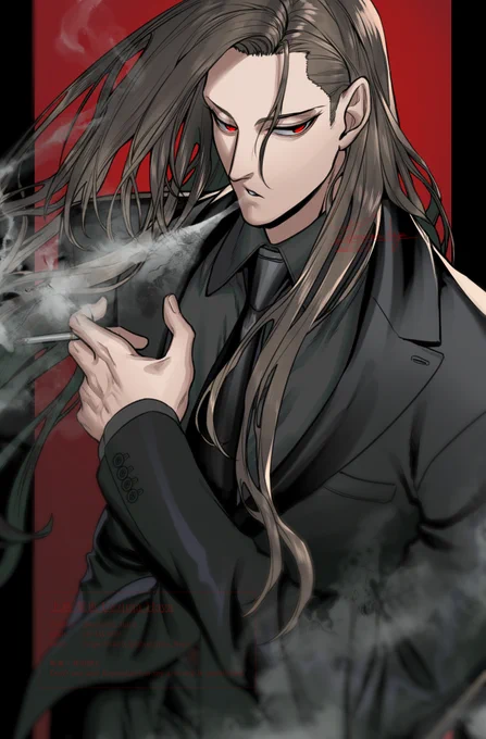 はーーーーーーやっとこういう男描けた気がする。長髪×煙草×スーツなこういう男好き。 