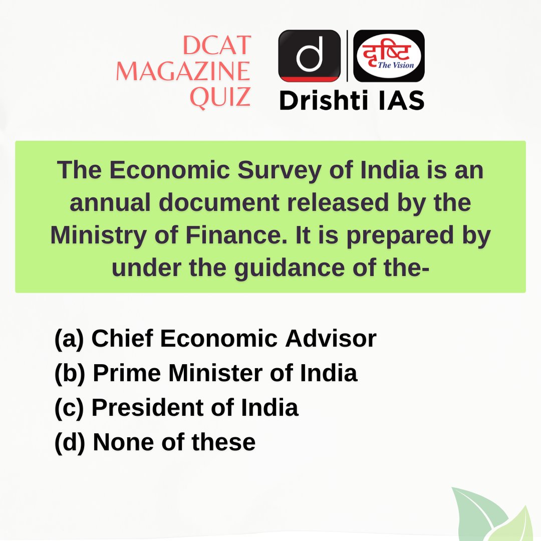 Solutions are in the Drishti Current Affairs Today (DCAT) magazine.
#DCAT Magazine covers all the three stages of #CSE

Subscribe: drishti.link/DCAT-Magazine

#Survey #India #Economic #MinistryofFinance #UPSC #IAS #CurrentAffairs #DrishtiCurrentAffairs #DrishtiIAS #DrishtiIASEnglish